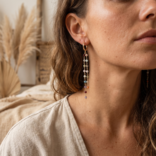 Pendientes Nyra – Pendientes colgantes con piedras naturales multicolor